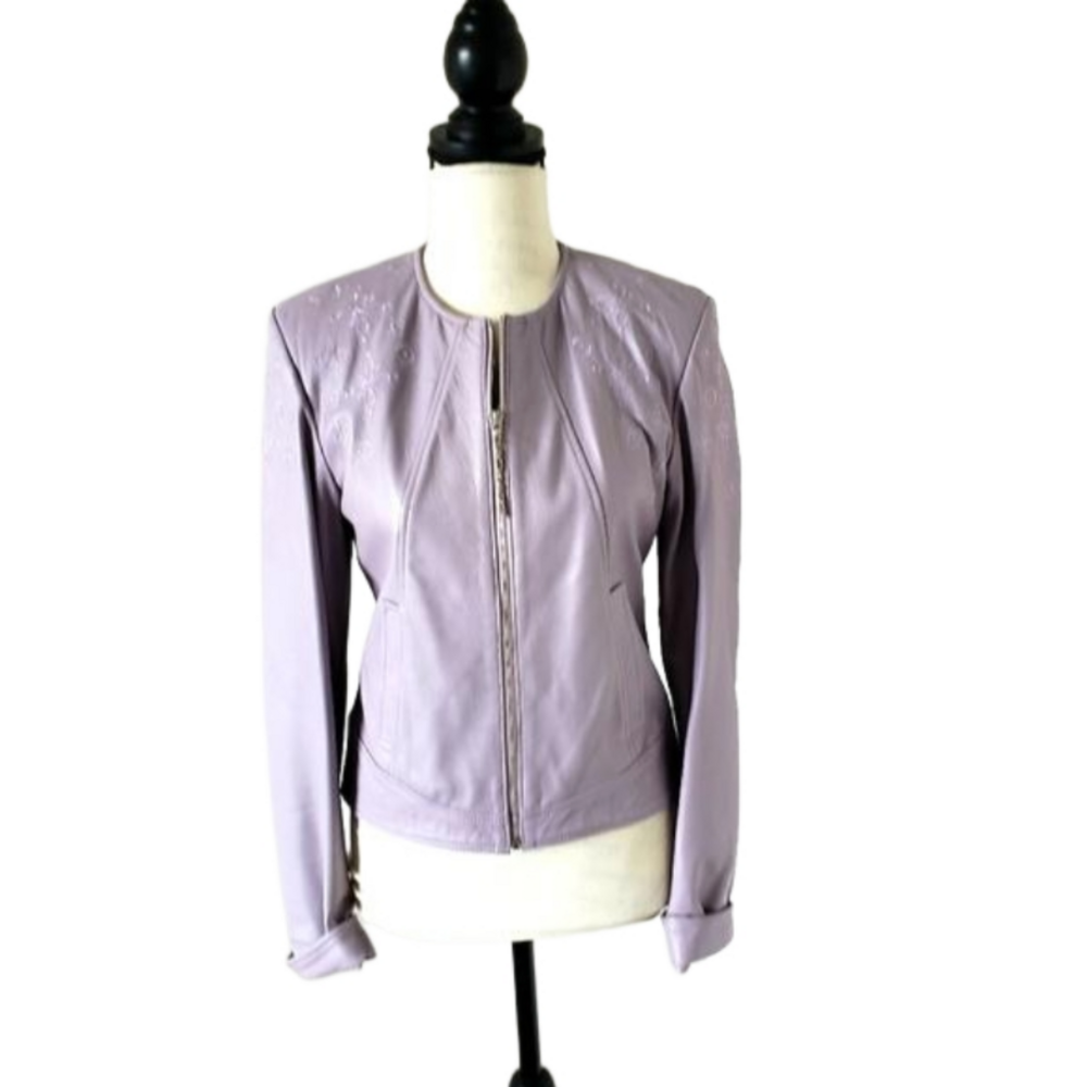 NWOT  🇨🇵 leather Nathalie Chaize lilac leather jacket size small